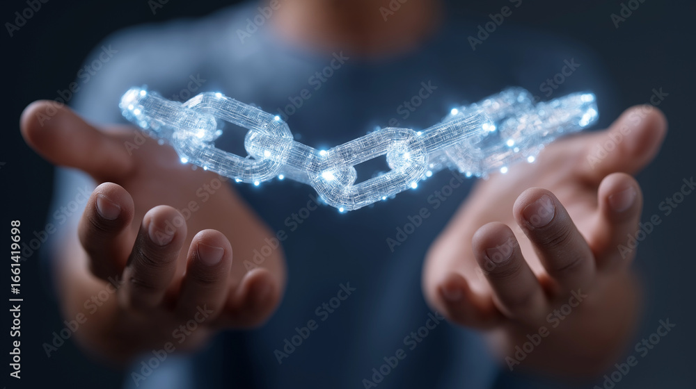 Poster blockchain security network with digital transaction in action