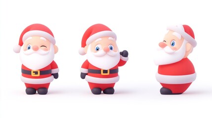Obraz premium Three Adorable Cartoon Santas Displaying Festive Expressions