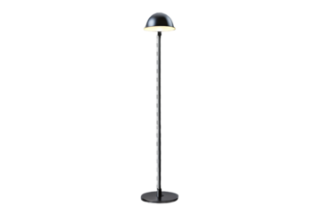 Black floor lamp isolated on transparent background suitable for interior design, home decor, and creative design projects.