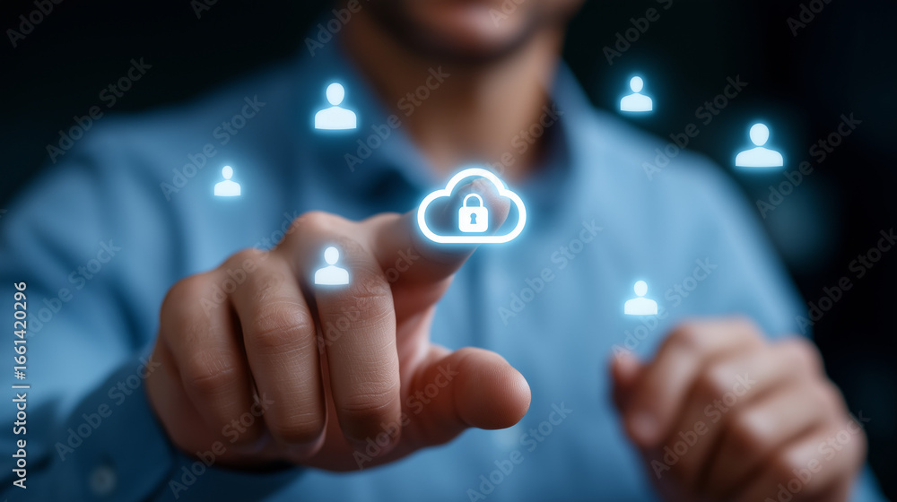 Poster cloud security management interface with user access control