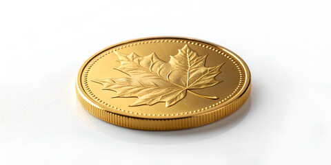 Gold coin isolated on white with metallic reflections and macro photorealistic texture style
