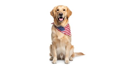 Golden retriever wearing american flag bandana