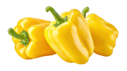 Yellow peppers isolated three Bulgarian sweet peppers on transparent background