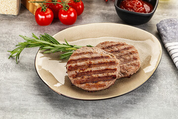 Grilled two beef burger cutlet
