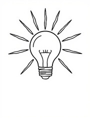Minimilist illustration of a lightbulb with radiating lines representing light or idea generation concept art vector