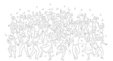 Jubilant crowd celebrating achievement with confetti falling, radiating positivity and unity for any occasion