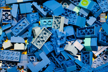 Naklejka premium Colorful assortment of blue lego bricks