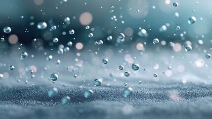 Fototapeta premium Macro photography of water droplets in abstract blue setting, perfect for nature art and design concepts