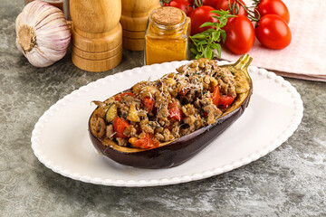 Baked eggplant stuffed meat and tomato