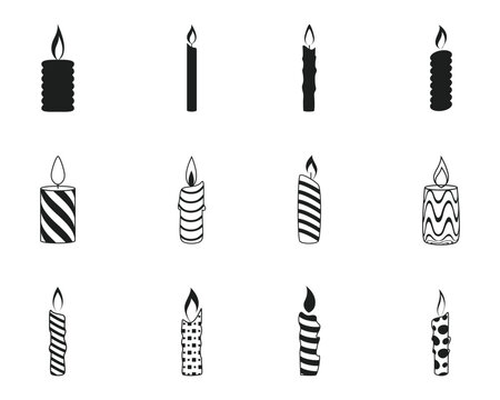 candles christmas set collection pack bundle black shape icon silhouette vector flat illustration design on white background