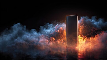 Smartphone in glowing smoke