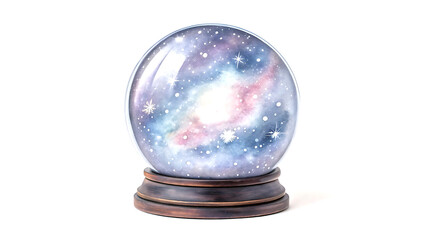 A mystical crystal ball filled with a glowing galaxy and stars, symbolizing fortune telling and the future, isolated a