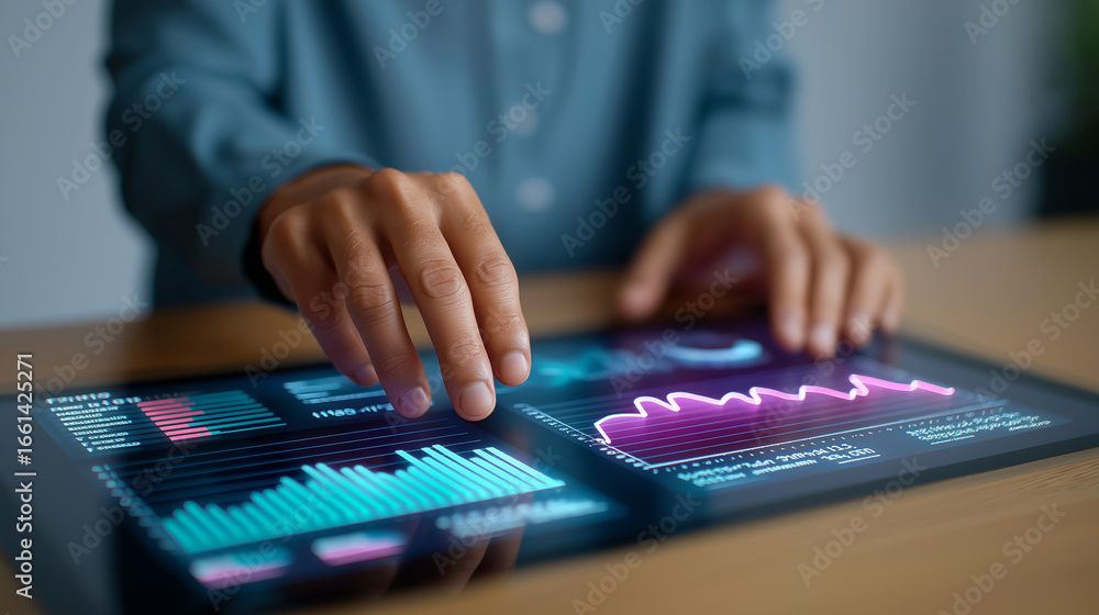 Poster futuristic data visualization with holographic interface