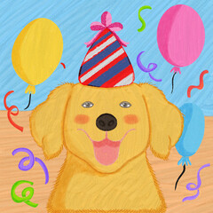 Happy Party Dog Illustration – National Dog Day Clipart, Birthday Greeting Card, Printable Art