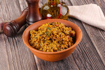 Vegan garnish - lentil with vegetables