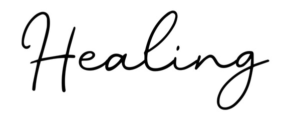 Script 'Healing' typography with black and white color, vector design for travel inspiration