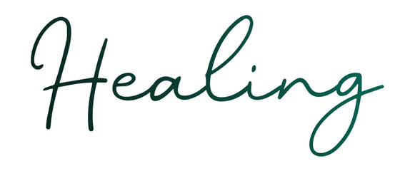 Script 'Healing' typography with dark green gradient color, vector design for travel inspiration