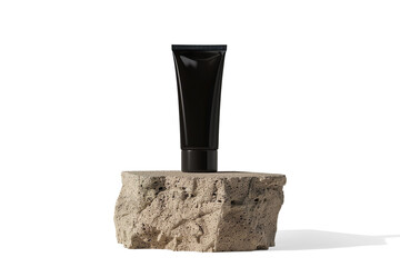  Black Skincare Tube on Tan Stone on a transparent background