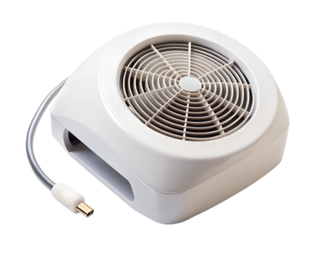White nail dust collector fan for manicure and pedicure isolated on transparent background