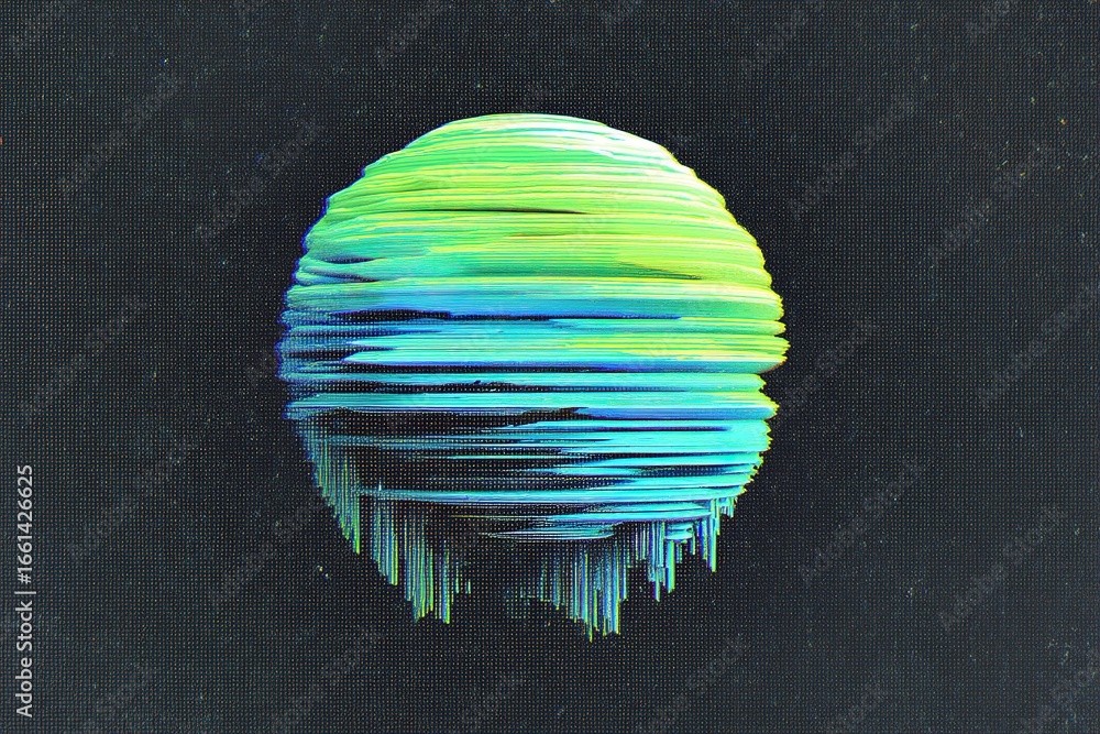 Poster colorful abstract sphere showcasing vibrant patterns and textures against a dark background in a dig