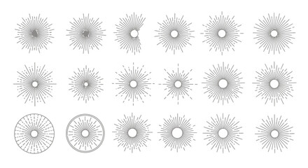 Modern sunburst bursts and starburst rays for graphic design projects and retro styles