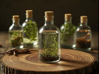 bottle of olive oil on wood