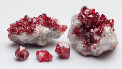 Red crystal clusters on a white matrix