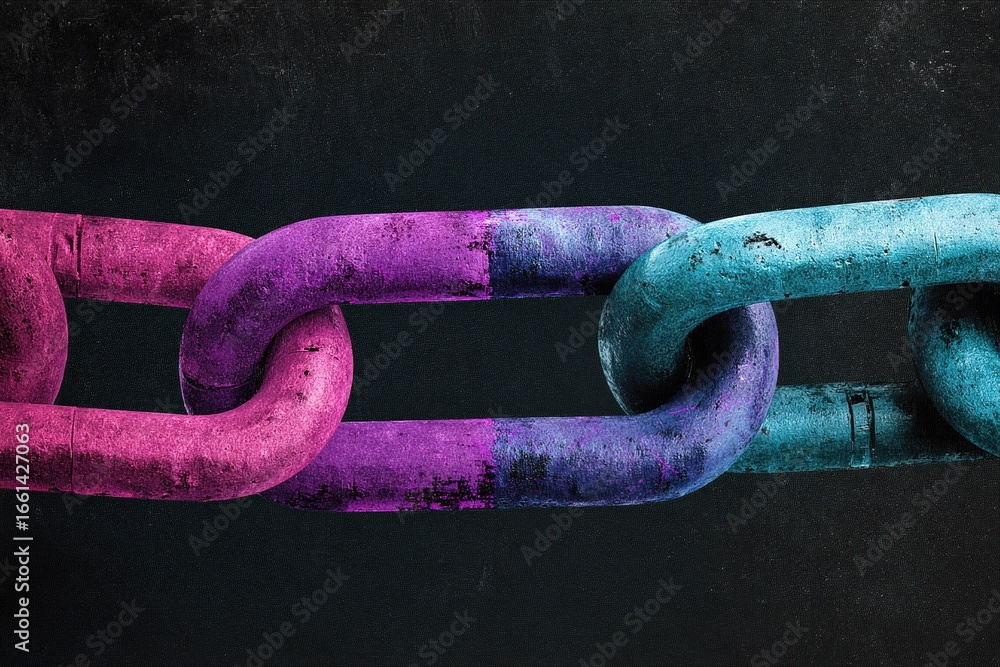 Poster strong and colorful chains intertwined against a dark background representing unity and connection i