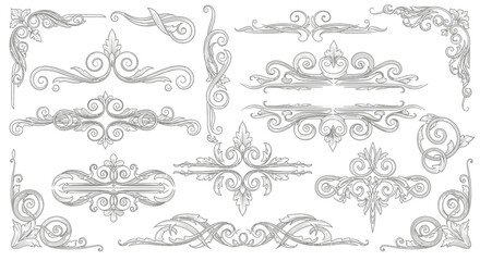 Elegant vintage ornamental design elements with classic baroque flourishes and decorative borders