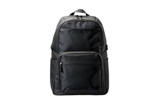 Black backpack isolated on transparent background suitable for lifestyle, travel, and fashion projects.