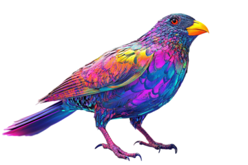 Hyper saturated colorful bird with unique design isolated on transparent background