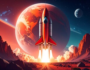 Obraz premium Rocket launching into space