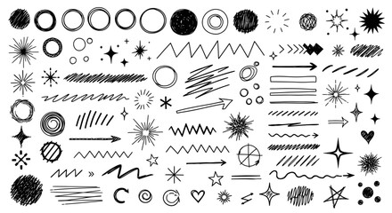Doodle elements collection hand drawn scribbles arrows circles stars bursts and lines for design