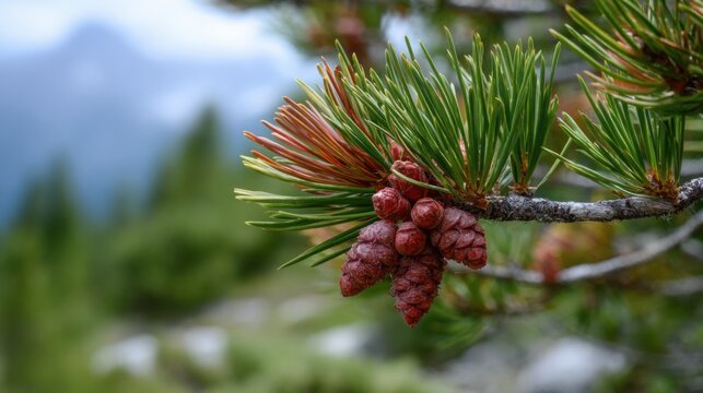 "Swiss Stone Pine Branch with Cone (Pinus cembra)"