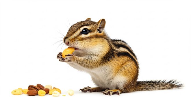 Adorable petit ecureuil mange graine fond blanc lumi�re douce. AI Generated