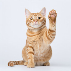 Fototapeta premium cute orange cat on white background gives high five