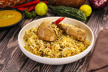 Indian chicken biryani with basmati rice