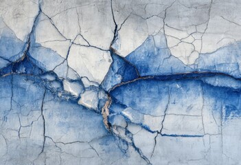 Textural pattern of cracked concrete surface with shades of blue.