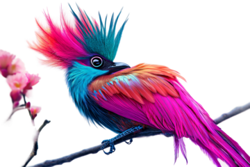 Bright and colorful hyper vibrant bird isolated on transparent background