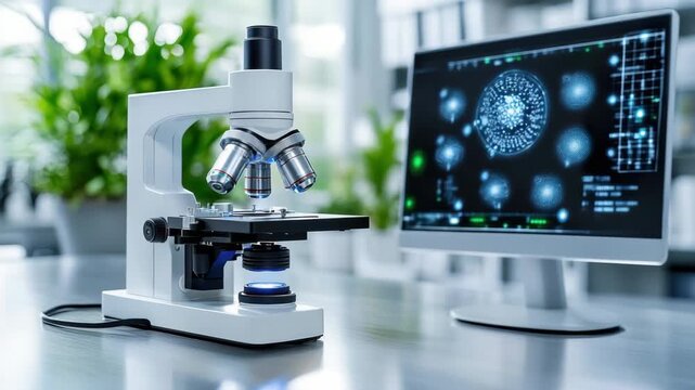 Laboratory Microscope Technology Showcasing Scientific Research and Cellular Structures Data