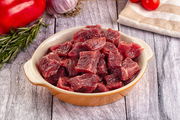 Raw beef meat cubes pieces