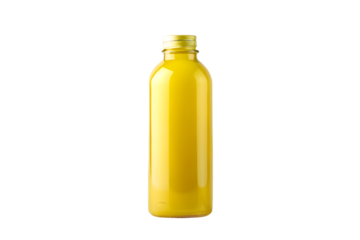 Yellow bottle isolated on transparent background suitable for beverage, packaging, and product photography projects.