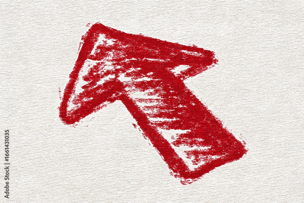 Poster red arrow pointing upward drawn on textured background in abstract style for clear visual communicat