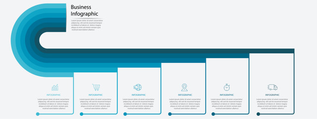 Steps business data visualization timeline infographic designed for abstract background template stripes element - Business process technology digital marketing data presentation chart with 6 steps
