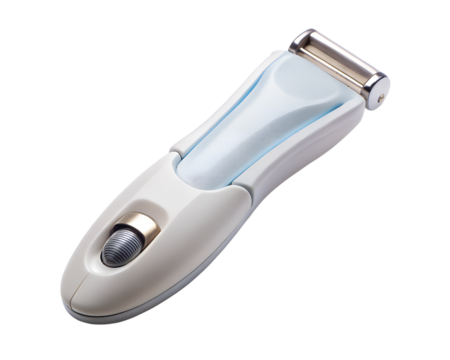 A white electric nail file tool for personal grooming and manicure, isolated on transparent background