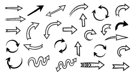 Diverse hand-drawn arrow collection guiding direction and progress with a dynamic, modern flair.