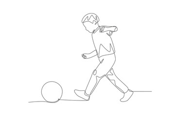 Male students playing soccer during break. Recess concept one-line drawing