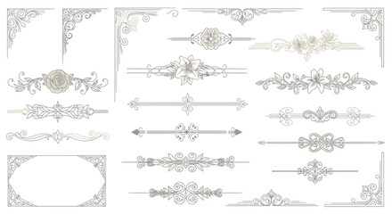 Elegant vintage floral dividers and ornamental corner flourishes for sophisticated design projects