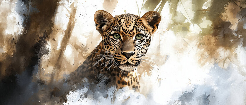 Watercolor Leopard Portrait:  Jungle Ambiance