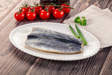 Salted herring fillet with skin